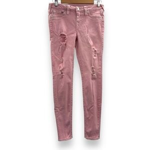 True‎ Religion Super Skinny Natural SN Mid Rise Distressed Pink Jeans Sz 27